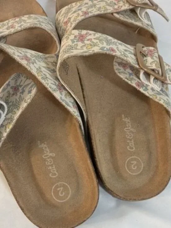 Cat & Jack Floral Buckle Slide Sandals Beige Multicolor Women's AU Size 2 - Picture 4 of 5